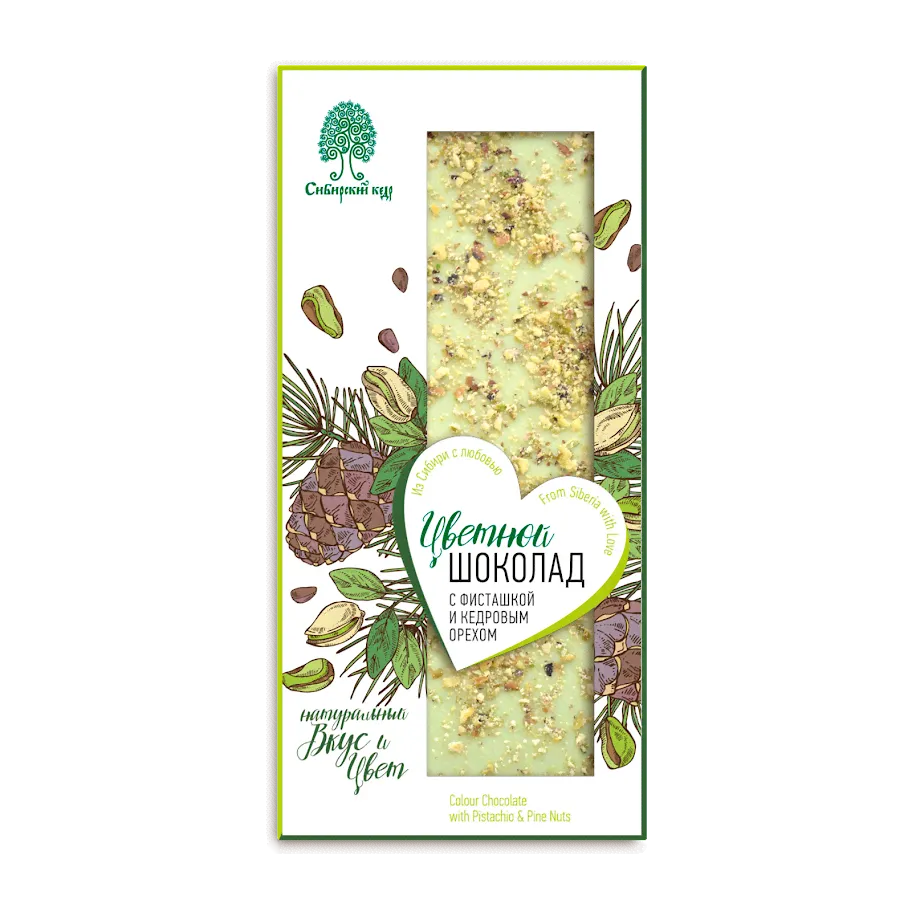 Шоколад цветной Сибирский кедр с фисташками и кедровым орехом / 100 г-0
