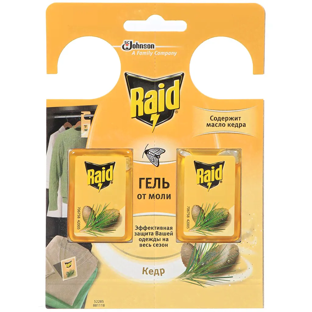 Репеллент от моли Raid Гель Кедр, 2 шт